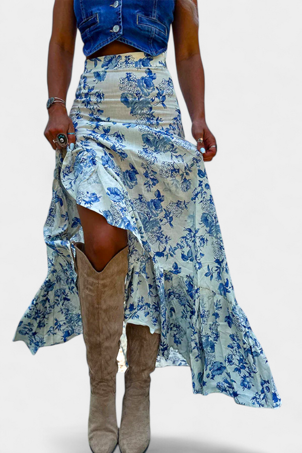 Robe Maxi Florale Kala avec Fente et Volants