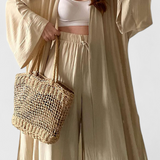 Ensemble Décontracté Suella en Deux Pièces avec Cardigan Long et Fente Latérale