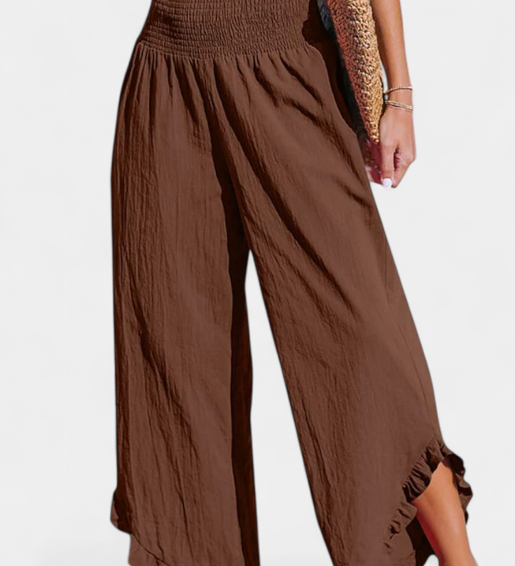 Justina Pantalon Palazzo à Volants et Taille Haute