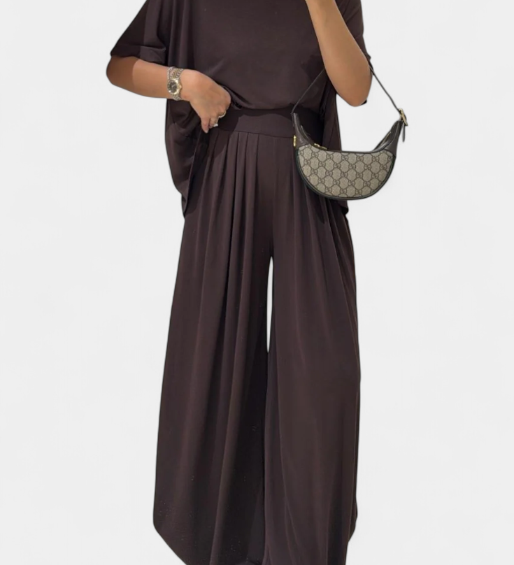 Trista Ensemble Décontracté de Top Doux et Pantalons à Jambes Larges