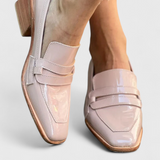Mocassins en Vernis Rose avec Bout Carré et Talon Haut