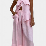 Oriana Ensemble Sans Bretelles avec Jupe à Fente en Couleur Unie