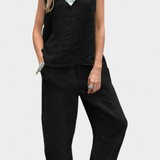Leona Ensemble de Gilet et Pantalon Sans Manches en Coton Lin