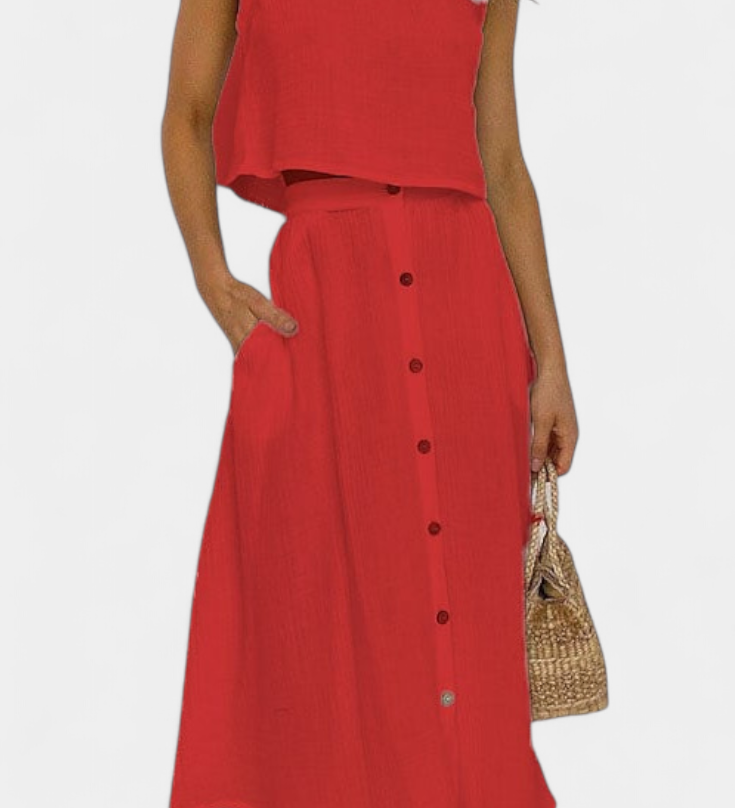 Naha Ensemble en Coton avec Gilet et Boutons Frontaux