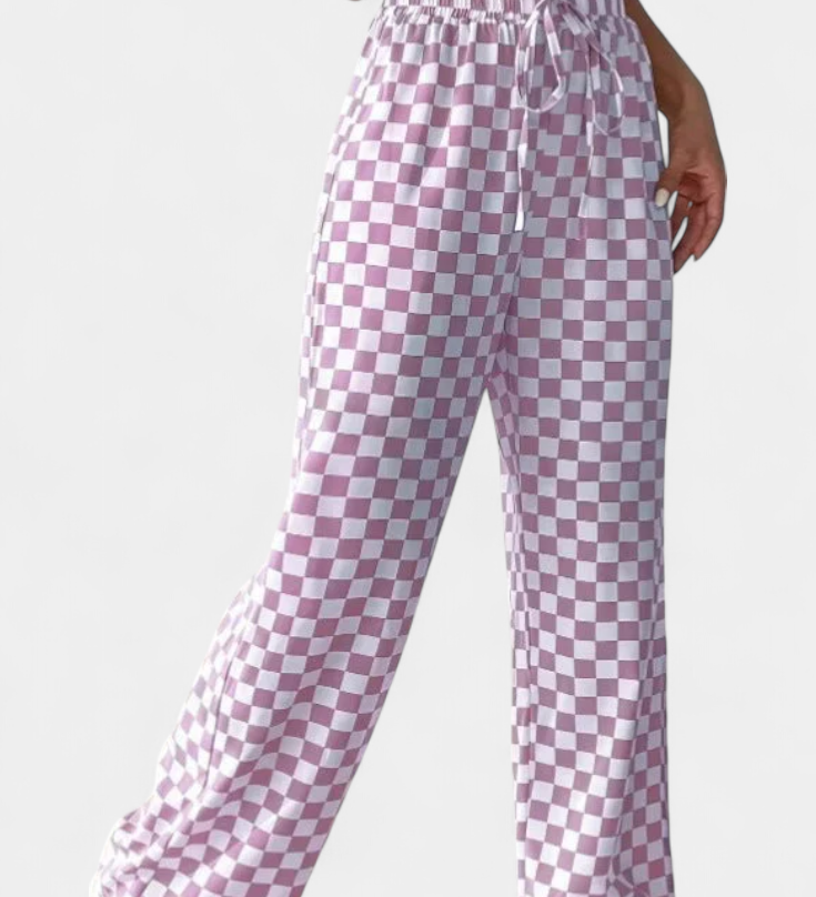 Hilaria Pantalons à Jambe Large à Motif Carreaux