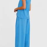 Ensemble Bernadina en Lin avec Top à Ouverture Frontal et Pantalon à Jambes Amples