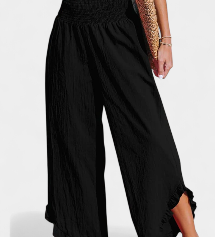 Justina Pantalon Palazzo à Volants et Taille Haute