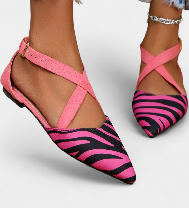 Ballerines Fenna avec Imprimé Zèbre et Brides Croisées