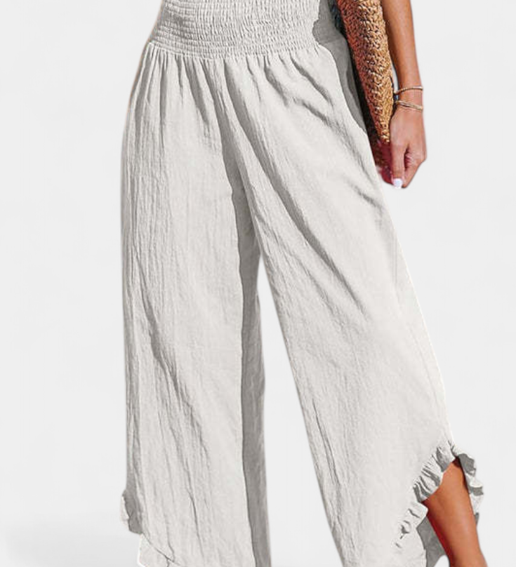 Justina Pantalon Palazzo à Volants et Taille Haute