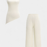 Ensemble Pilarica Plissé avec Top Asymétrique Halter et Pantalon Fluide