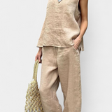 Leona Ensemble de Gilet et Pantalon Sans Manches en Coton Lin