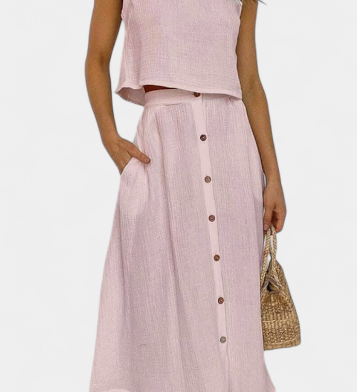 Naha Ensemble en Coton avec Gilet et Boutons Frontaux