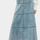 Jupe Maxi en Denim Lorraine avec Détail de Plume