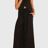 Ensemble Bernadina en Lin avec Top à Ouverture Frontal et Pantalon à Jambes Amples