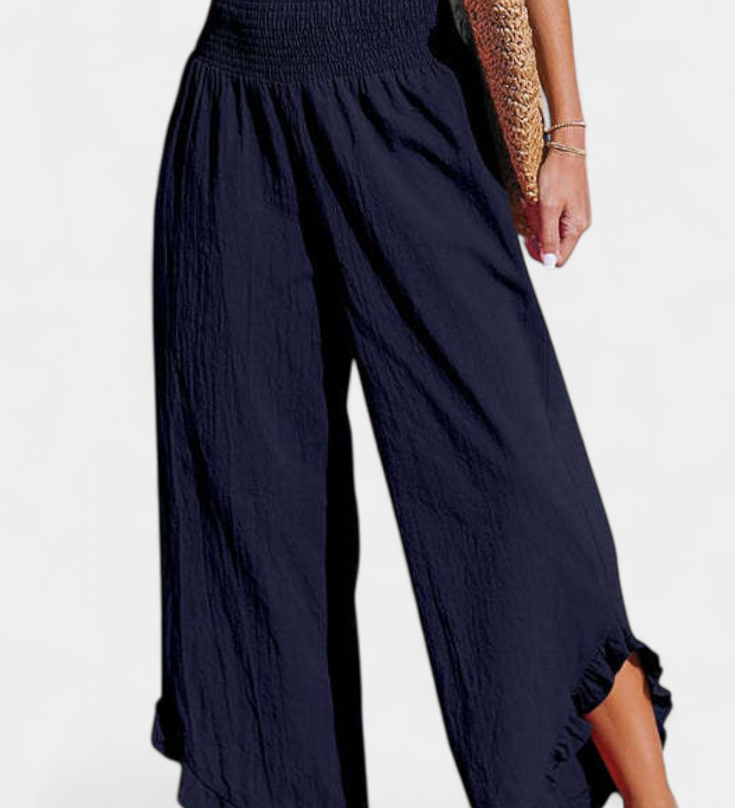 Justina Pantalon Palazzo à Volants et Taille Haute