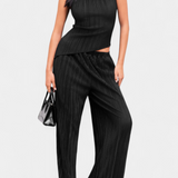 Ensemble Pilarica Plissé avec Top Asymétrique Halter et Pantalon Fluide