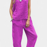 Leona Ensemble de Gilet et Pantalon Sans Manches en Coton Lin