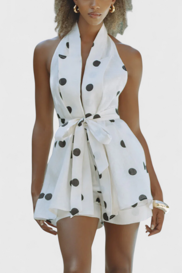 Eshra Ensemble Top Halter et Shorts à Pois