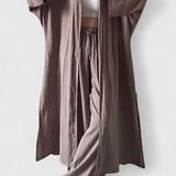 Ensemble Décontracté Suella en Deux Pièces avec Cardigan Long et Fente Latérale