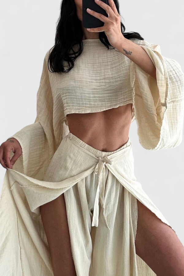 Maeva Ensemble Décontracté à Deux Pièces avec Ouverture et Nœud