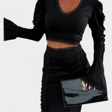 Ensemble Élégant Minerva avec Top en Dentelle et Jupe Taille Haute