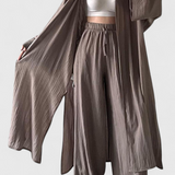 Ensemble Décontracté Suella en Deux Pièces avec Cardigan Long et Fente Latérale