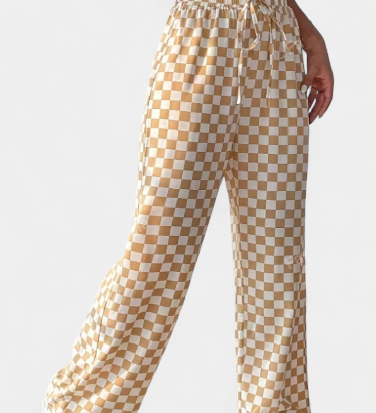 Hilaria Pantalons à Jambe Large à Motif Carreaux