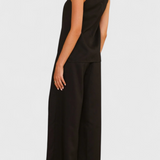 Ensemble Bernadina en Lin avec Top à Ouverture Frontal et Pantalon à Jambes Amples