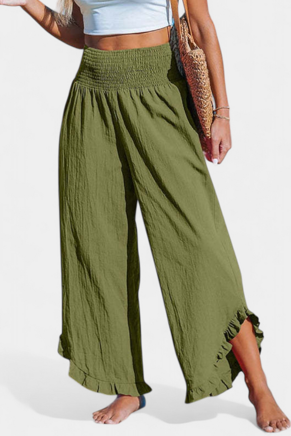 Justina Pantalon Palazzo à Volants et Taille Haute