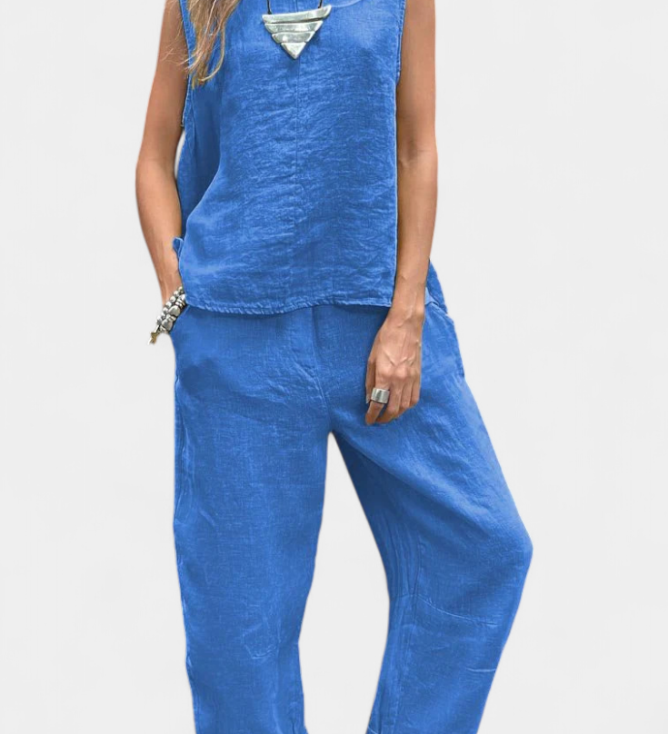 Leona Ensemble de Gilet et Pantalon Sans Manches en Coton Lin