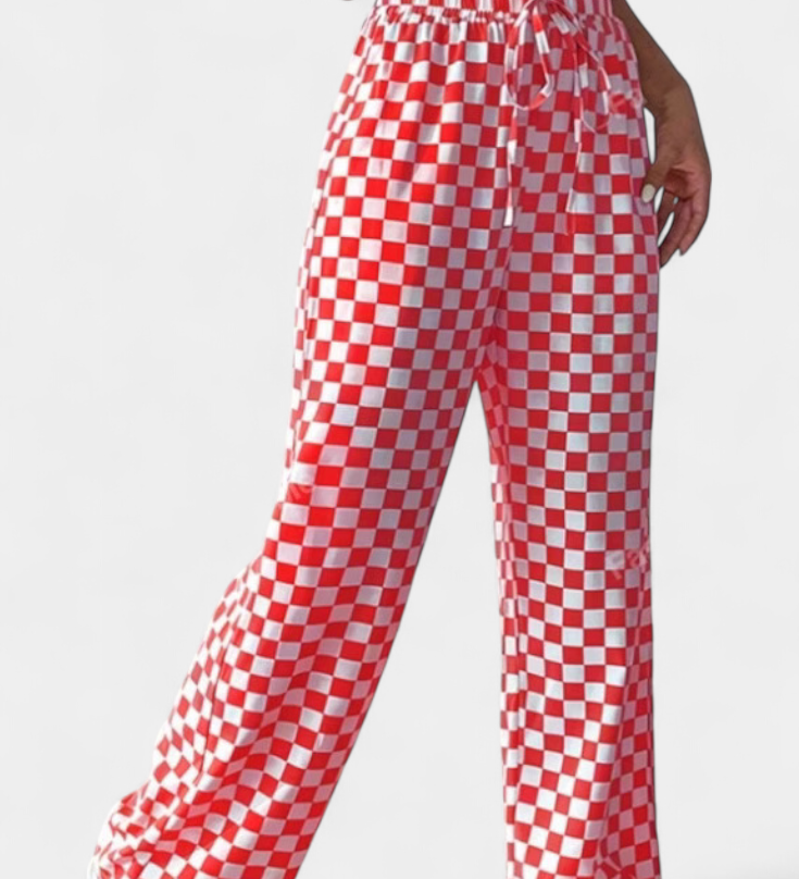 Hilaria Pantalons à Jambe Large à Motif Carreaux