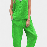 Leona Ensemble de Gilet et Pantalon Sans Manches en Coton Lin