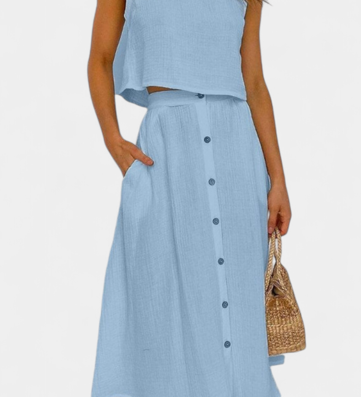 Naha Ensemble en Coton avec Gilet et Boutons Frontaux