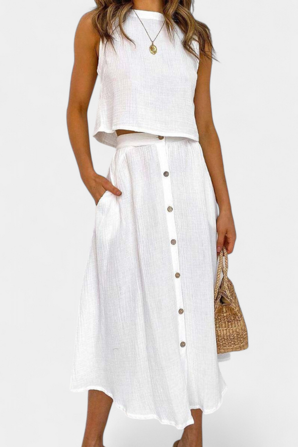 Naha Ensemble en Coton avec Gilet et Boutons Frontaux