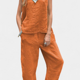 Leona Ensemble de Gilet et Pantalon Sans Manches en Coton Lin