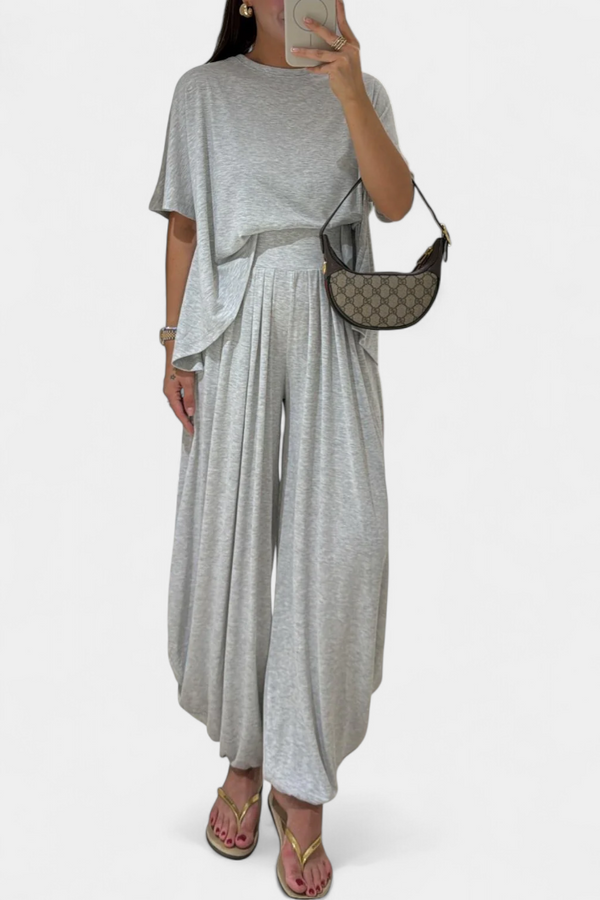 Trista Ensemble Décontracté de Top Doux et Pantalons à Jambes Larges