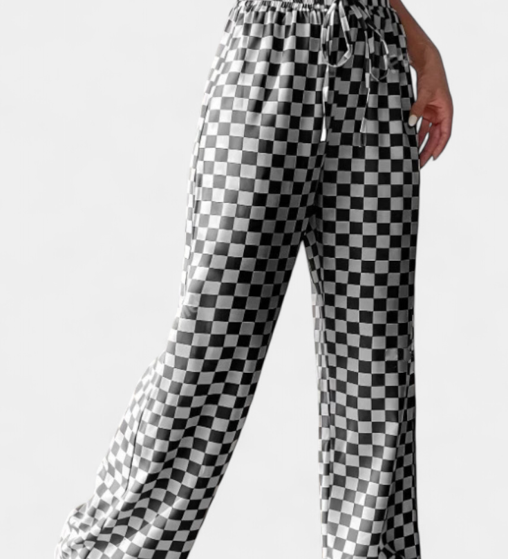Hilaria Pantalons à Jambe Large à Motif Carreaux