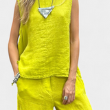 Leona Ensemble de Gilet et Pantalon Sans Manches en Coton Lin