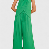 Ensemble Bernadina en Lin avec Top à Ouverture Frontal et Pantalon à Jambes Amples