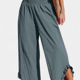 Justina Pantalon Palazzo à Volants et Taille Haute