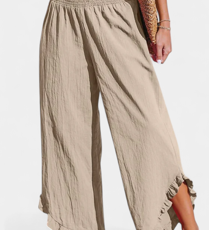 Justina Pantalon Palazzo à Volants et Taille Haute