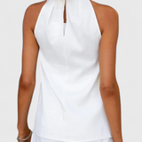 Ensemble Bernadina en Lin avec Top à Ouverture Frontal et Pantalon à Jambes Amples