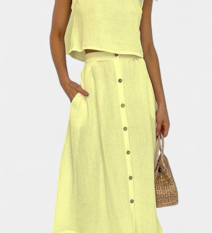 Naha Ensemble en Coton avec Gilet et Boutons Frontaux