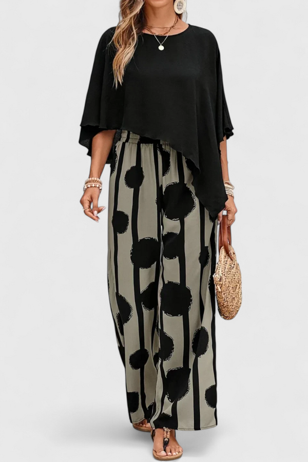 Ensemble Asymétrique Aleida avec Top et Pantalon Imprimé