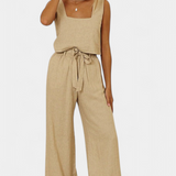 Pascuala Ensemble en Lin de Deux Pièces avec Haut Sans Manches et Pantalon Fluide