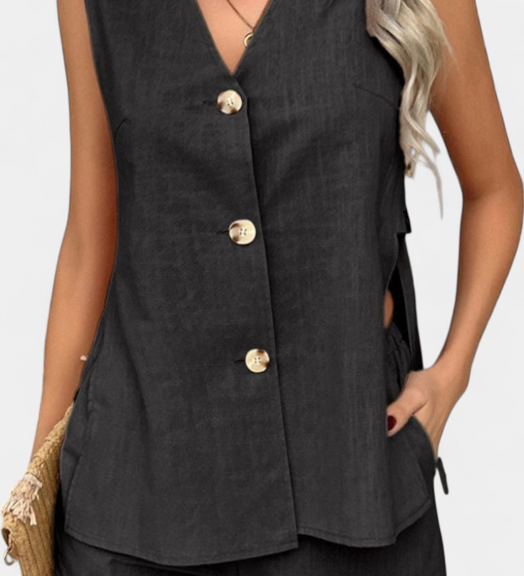 Ensemble Loren en Lin Sans Manches de Style Décontracté