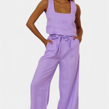 Pascuala Ensemble en Lin de Deux Pièces avec Haut Sans Manches et Pantalon Fluide