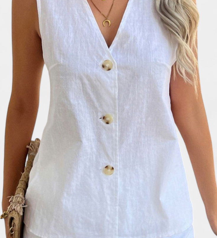 Ensemble Loren en Lin Sans Manches de Style Décontracté