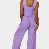 Pascuala Ensemble en Lin de Deux Pièces avec Haut Sans Manches et Pantalon Fluide