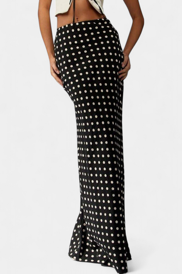Jupe Longue Ajustée en Viscose à Imprimé Pois